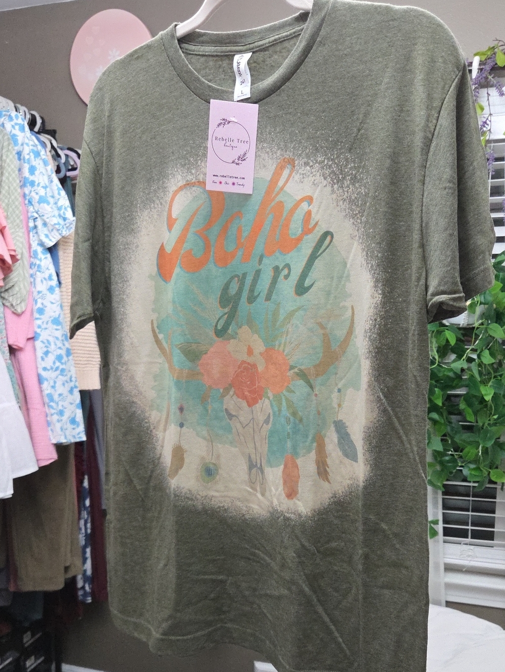 Hanes Olive Green 'Boho Girl' Graphic Tee
